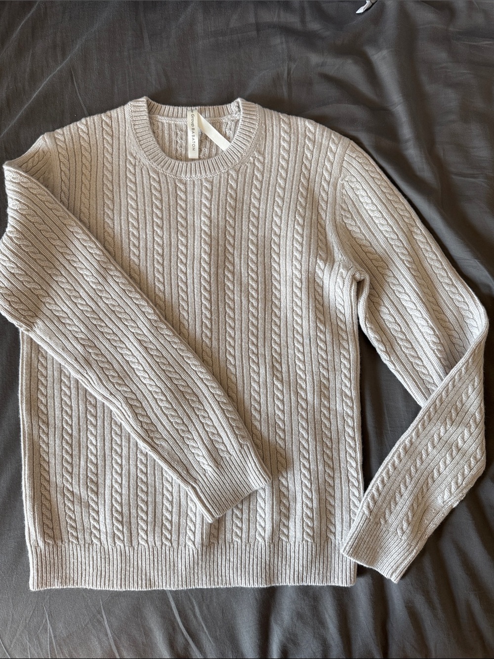 Babaton Cable-Knit Crewneck Sweater in Matte Pearl